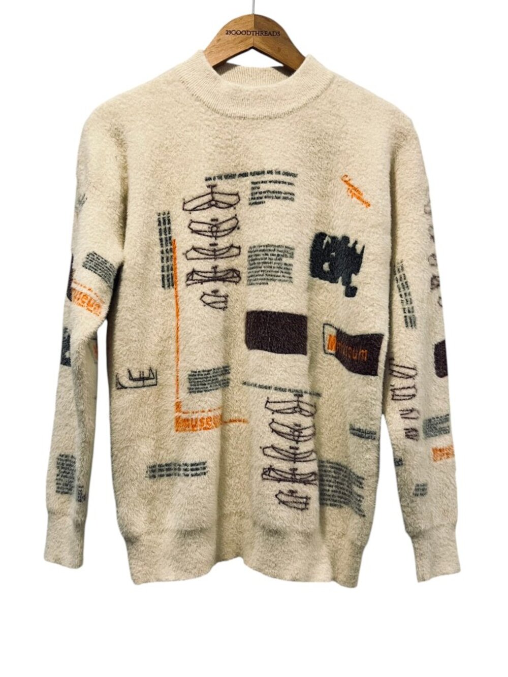 MMUSEUM Pullover Crew Sweater, Cream, M/L